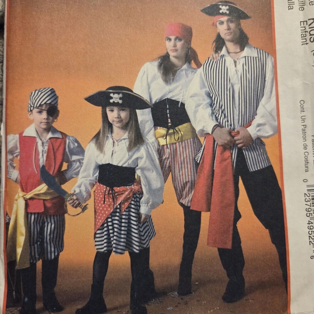 McCall’s Costume Pattern M4952 Pirate KIDS 3-8 Shirt Pants Skirt Vest Belt Sash - Picture 5 of 5